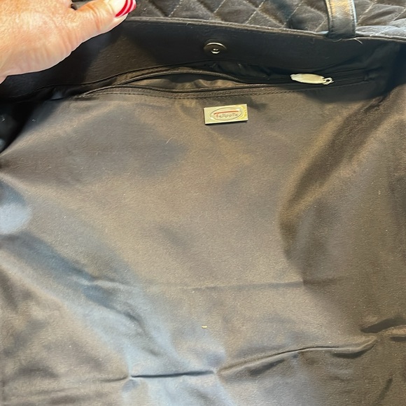 Talbots Large Quilted Black with Leather Tote Bag Shoulder w/ Coin Purse Key Fob - Picture 11 of 13